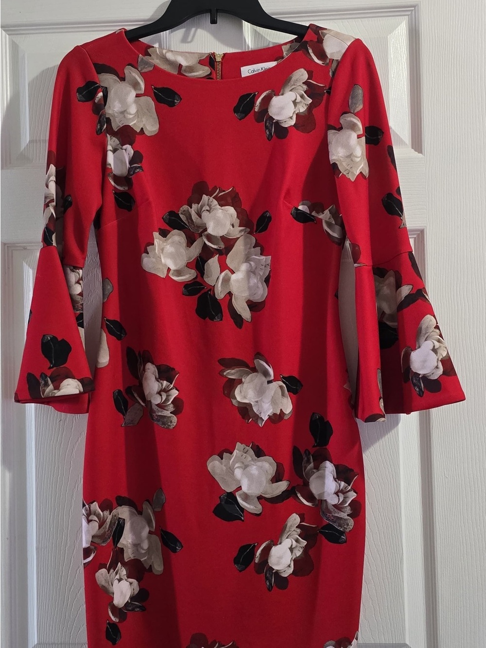 Calvin Klein Red Floral Bell-Sleeve Dress